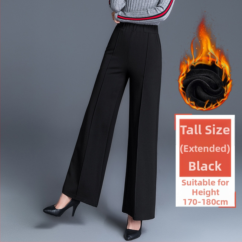 Piiriüleselt hangitud mustad pluss-suuruses laiad püksid naistele sügis-talvel kõrge vöökohaga drapeeringuga lahtised keskealiste emade vabaaja sirged püksid kevadeks