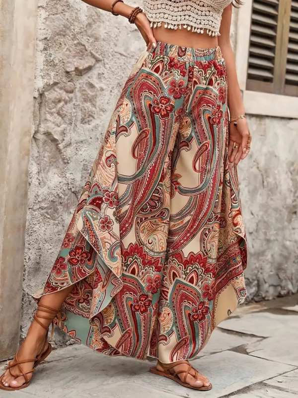 2025-ös nyári új európai és amerikai női sifon mintás, magas derekú, plus size culottes