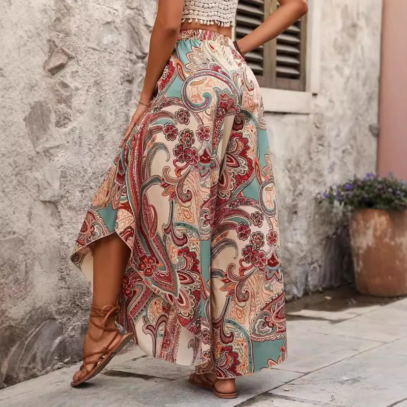 2025-ös nyári új európai és amerikai női sifon mintás, magas derekú, plus size culottes