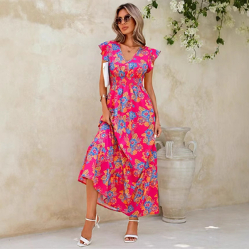 Amazon Aliexpress európai és amerikai nyári új tengerparti üdülő stílusú divatos virágmintás ujjatlan ruha
