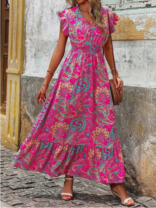 Amazon Aliexpress európai és amerikai nyári új tengerparti üdülő stílusú divatos virágmintás ujjatlan ruha