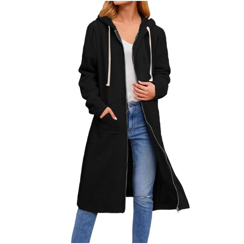 Jachetă caldă transfrontalieră Amazon Independent Station pentru toamnă și iarnă, cu fermoar larg, jachetă lungă cu glugă, îmbrăcăminte pentru femei, Europa și America, 2022