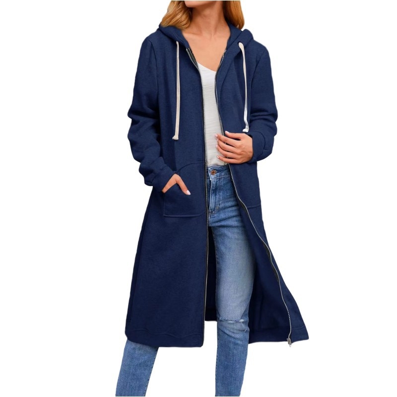 Jachetă caldă transfrontalieră Amazon Independent Station pentru toamnă și iarnă, cu fermoar larg, jachetă lungă cu glugă, îmbrăcăminte pentru femei, Europa și America, 2022