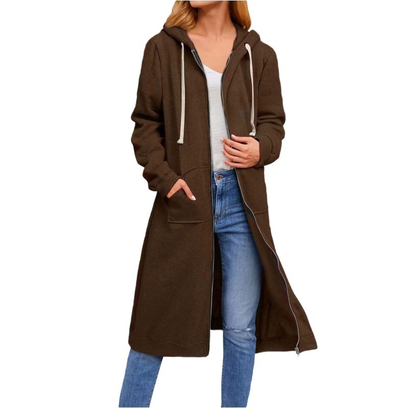 Jachetă caldă transfrontalieră Amazon Independent Station pentru toamnă și iarnă, cu fermoar larg, jachetă lungă cu glugă, îmbrăcăminte pentru femei, Europa și America, 2022