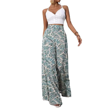 Европейски и американски трансгранични дамски шифонови ежедневни панталони с щампа Amazon 2025, нови летни панталони със средна талия, боядисани с щампа