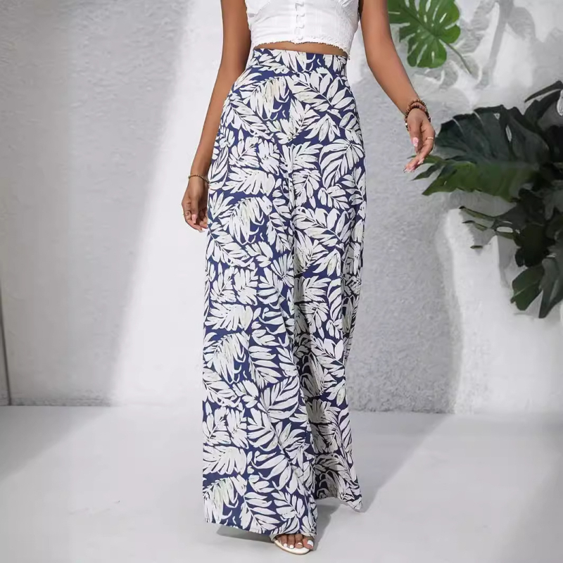 Európai és amerikai határokon átnyúló Amazon női sifon mintás alkalmi nadrág 2025 nyári új középderekú nadrág festett nyomtatással