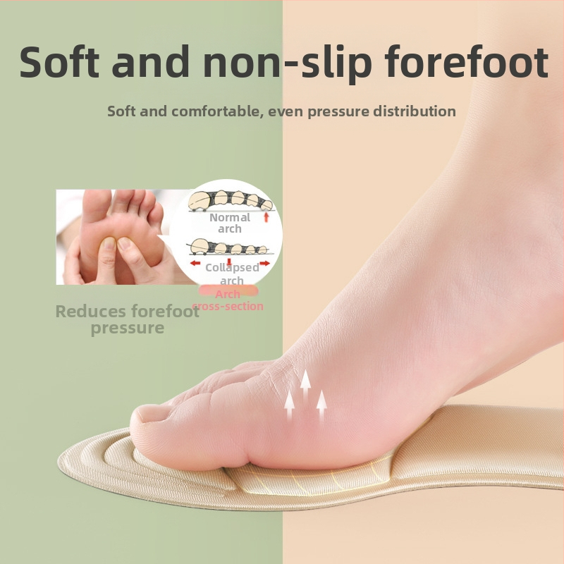 4D стелки за жени, които не се уморяват след дълго стоене, абсорбиращи потта, дишащи, удебелени, абсорбиращи ударите, супер меки обувки на висок ток, подплънки половин размер, стикери за пети
