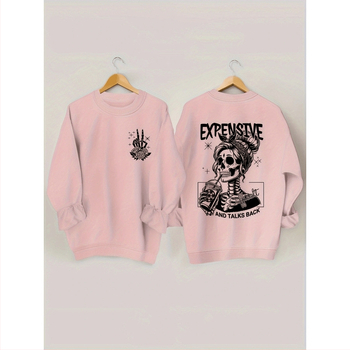 Koponyamintás pulóver, hosszú ujjú, kerek nyakú, lezser S-es kapucnis pulóver