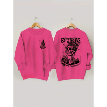 Суитшърт с щампа на череп, ежедневен суитшърт с дълъг ръкав и кръгло деколте