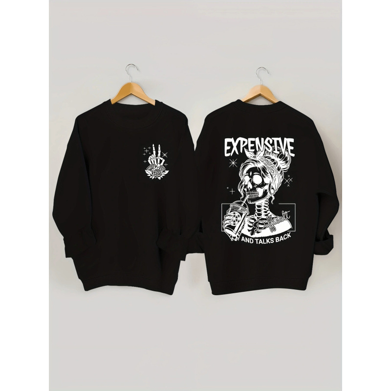 Koponyamintás pulóver, hosszú ujjú, kerek nyakú, lezser S-es kapucnis pulóver