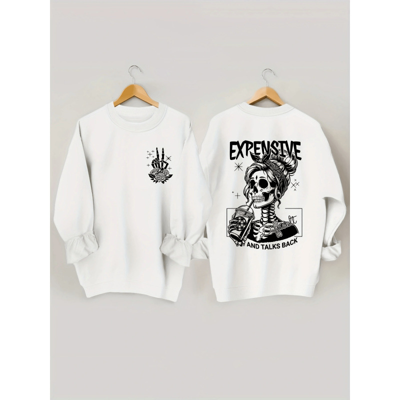 Koponyamintás pulóver, hosszú ujjú, kerek nyakú, lezser S-es kapucnis pulóver