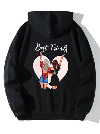 1 db női lezser kapucnis pulóver geometrikus macimintával, hosszú ujjú, zsebes pulóver, alkalmi