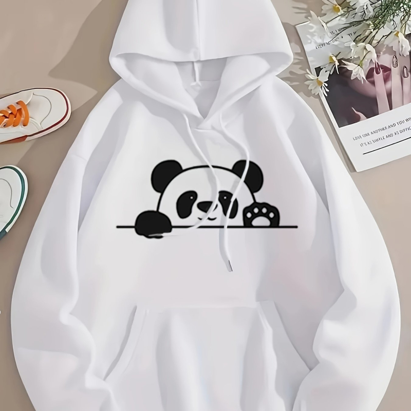 1 db női lezser kapucnis pulóver geometrikus macimintával, hosszú ujjú, zsebes pulóver, alkalmi