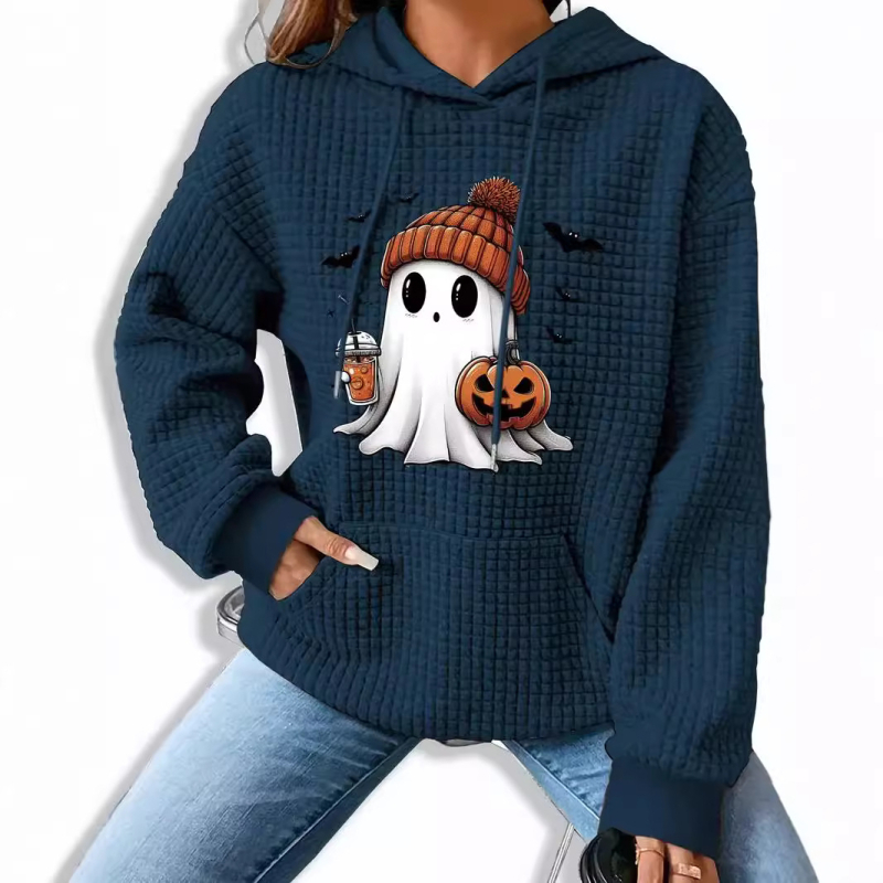 2024 őszi és téli új, gofrimintás, kapucnis, hosszú ujjú, halloweeni mintás, laza pulóver, európai és amerikai határokon átnyúló Amazon-kínálattal.
