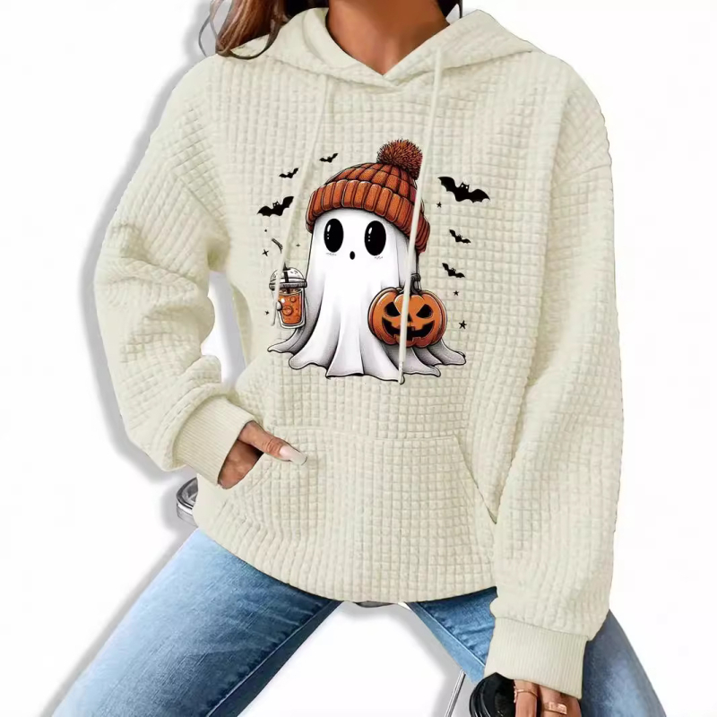 2024 őszi és téli új, gofrimintás, kapucnis, hosszú ujjú, halloweeni mintás, laza pulóver, európai és amerikai határokon átnyúló Amazon-kínálattal.