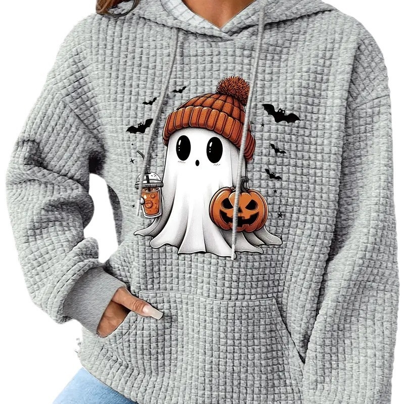 2024 őszi és téli új, gofrimintás, kapucnis, hosszú ujjú, halloweeni mintás, laza pulóver, európai és amerikai határokon átnyúló Amazon-kínálattal.