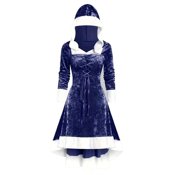 Határokon átnyúló külkereskedelmi gyári közvetlen értékesítésű női ruházat Karácsonyi kapucnis varrású fűzős hosszú ujjú, magas derekú temperamentumos ruha 5269