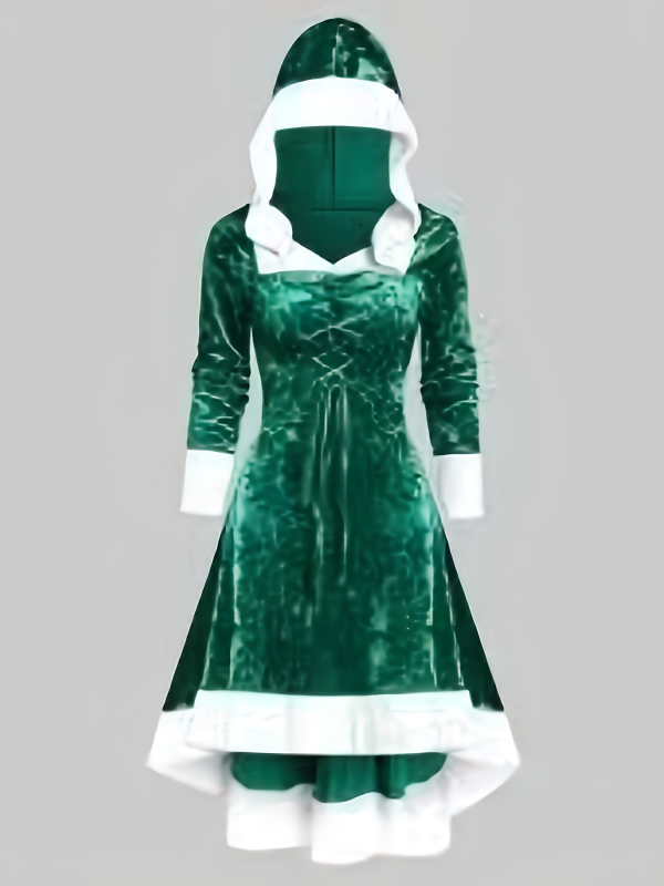 Határokon átnyúló külkereskedelmi gyári közvetlen értékesítésű női ruházat Karácsonyi kapucnis varrású fűzős hosszú ujjú, magas derekú temperamentumos ruha 5269