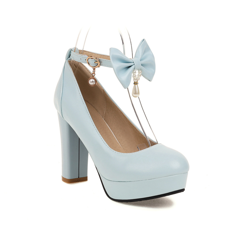 Pantofi de damă cu toc înalt, stil punk, cu cataramă, mărime mare, stil Bow Trip, pantofi de damă cu toc înalt, mărime mare, stil comercial exterior