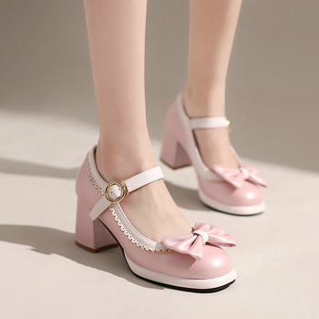 Tavaszi és őszi új női egyrétegű cipők, szögletes orrú, vastag sarok, magas sarkú, Mary Jane cipők, masni csattal, édes hercegnős egyrétegű cipők