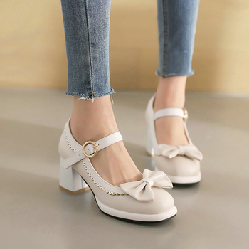 Νέα γυναικεία μονόστρωτα παπούτσια για την άνοιξη και το φθινόπωρο, ψηλοτάκουνα παπούτσια Mary Jane με τετράγωνη μύτη και χοντρό τακούνι, μονόστρωτα παπούτσια Sweet Princess με αγκράφα και φιόγκο