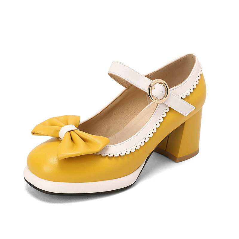 Tavaszi és őszi új női egyrétegű cipők, szögletes orrú, vastag sarok, magas sarkú, Mary Jane cipők, masni csattal, édes hercegnős egyrétegű cipők