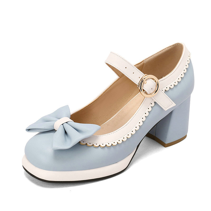 Tavaszi és őszi új női egyrétegű cipők, szögletes orrú, vastag sarok, magas sarkú, Mary Jane cipők, masni csattal, édes hercegnős egyrétegű cipők