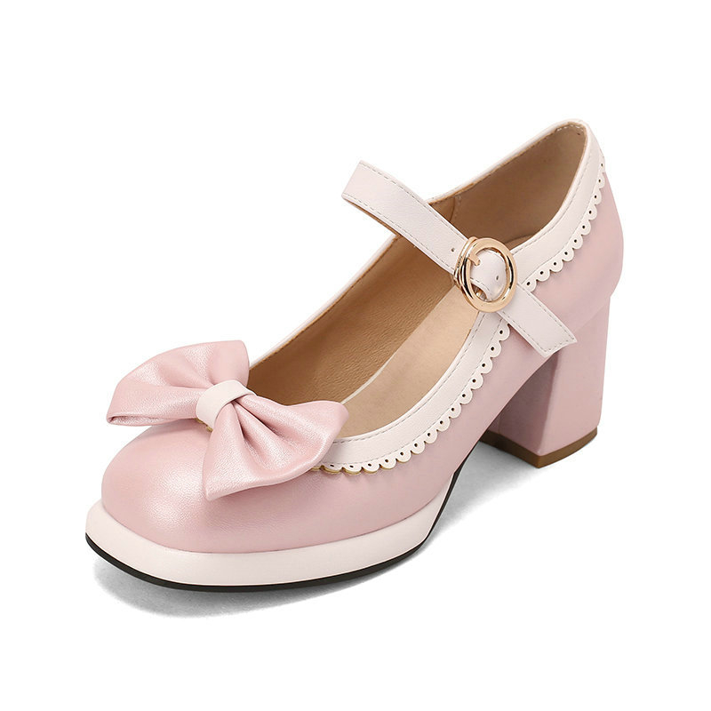 Tavaszi és őszi új női egyrétegű cipők, szögletes orrú, vastag sarok, magas sarkú, Mary Jane cipők, masni csattal, édes hercegnős egyrétegű cipők