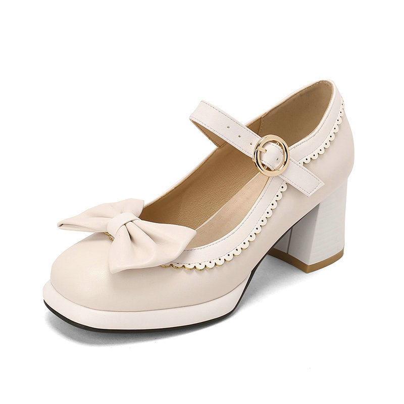 Tavaszi és őszi új női egyrétegű cipők, szögletes orrú, vastag sarok, magas sarkú, Mary Jane cipők, masni csattal, édes hercegnős egyrétegű cipők