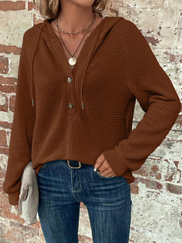 2023-as európai és amerikai határokon átnyúló külkereskedelmi őszi és téli új, egyszínű, kapucnis, gombos, bő, hosszú ujjú pulóver női ruházat