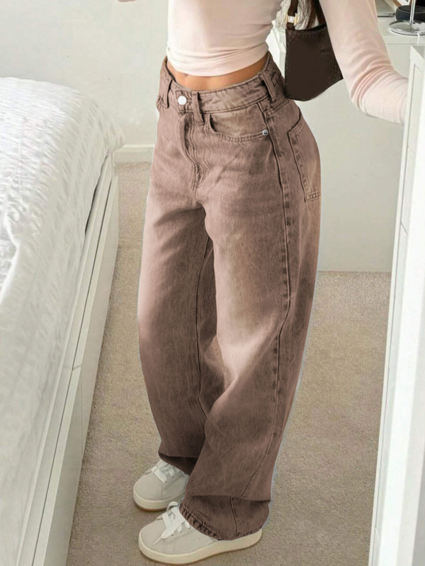 Határokon átnyúló európai és amerikai divatos, alacsony derekú, szexi, egyenes szárú, bő, mosott retró kék női farmernadrág, divatos és sokoldalú.