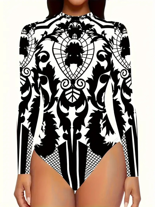 Europos ir Jungtinių Valstijų tarpvalstybinis karštųjų pavasarių ir vasaros naujas gradientinis spalvų 3D skaitmeninis spausdinimas moterims ilgomis rankovėmis vientisas maudymosi kostiumėlis