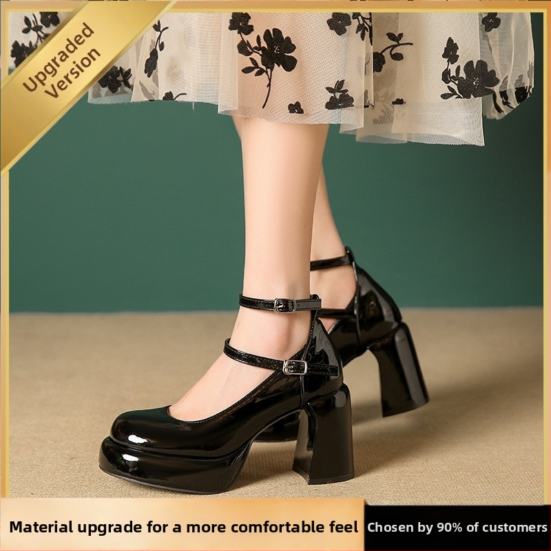 Francia stílusú vastag sarkú Mary Jane bőr női cipők 2025 tavaszi új piros magas sarkú retró tündér stílusú szoknyacipők