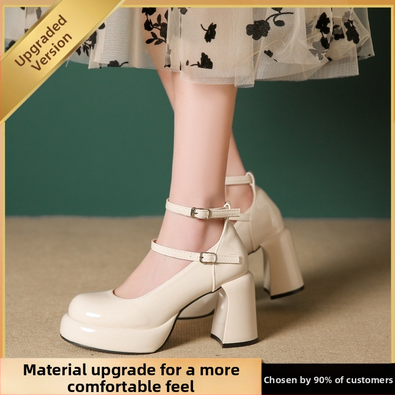 Francia stílusú vastag sarkú Mary Jane bőr női cipők 2025 tavaszi új piros magas sarkú retró tündér stílusú szoknyacipők