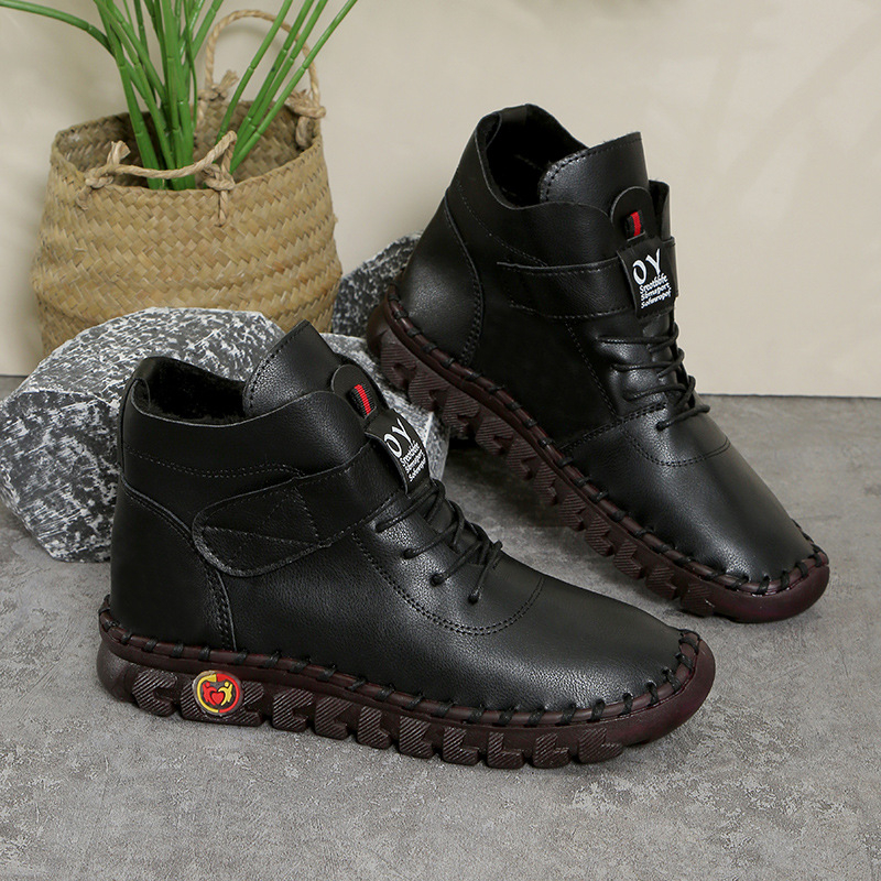 Pantofi de damă cusute manual, cu explozii transfrontaliere, pantofi de bumbac de top, pantofi casual de iarnă, căptușiți cu fleece, caldi, cu talpă moale, antiderapanți, pantofi de mamă