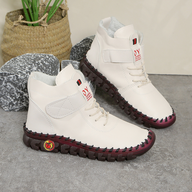 Pantofi de damă cusute manual, cu explozii transfrontaliere, pantofi de bumbac de top, pantofi casual de iarnă, căptușiți cu fleece, caldi, cu talpă moale, antiderapanți, pantofi de mamă