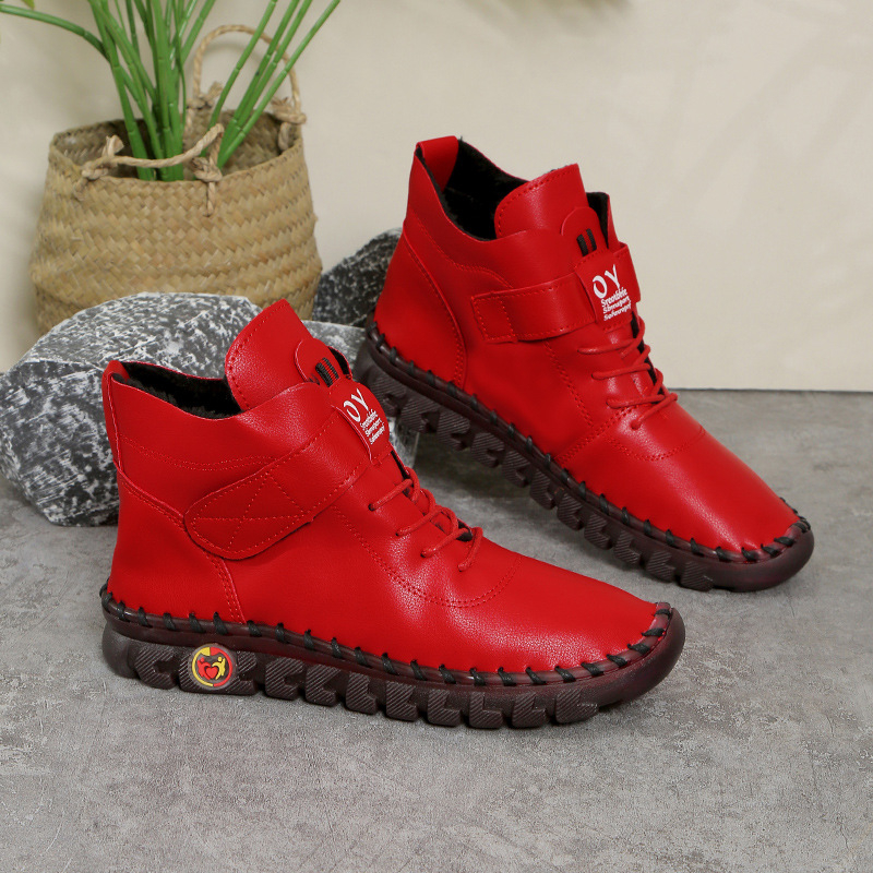 Pantofi de damă cusute manual, cu explozii transfrontaliere, pantofi de bumbac de top, pantofi casual de iarnă, căptușiți cu fleece, caldi, cu talpă moale, antiderapanți, pantofi de mamă