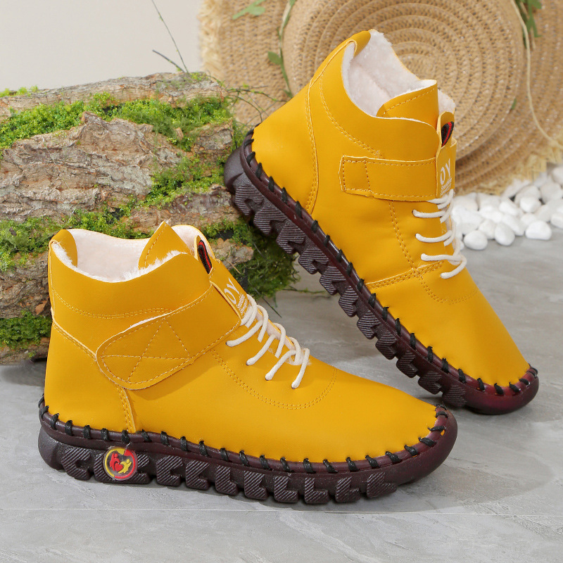 Pantofi de damă cusute manual, cu explozii transfrontaliere, pantofi de bumbac de top, pantofi casual de iarnă, căptușiți cu fleece, caldi, cu talpă moale, antiderapanți, pantofi de mamă