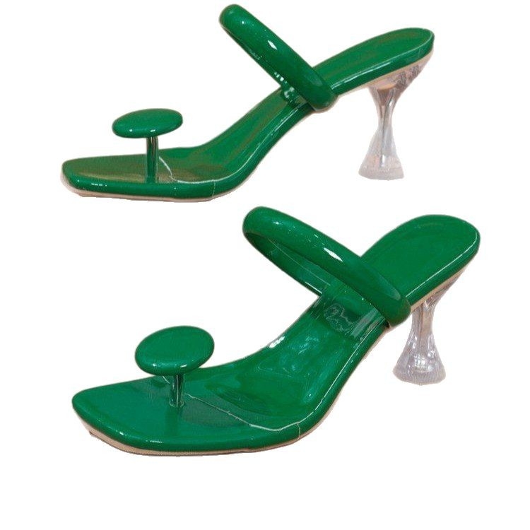 2024 nyári plus size magas sarkú papucsok európai és amerikai külkereskedelmi cukorka színű női papucsok