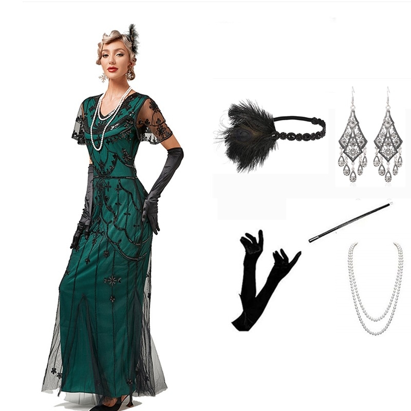 Vanjska trgovina Europa i Sjedinjene Države 1920-ih Gatsby vintage haljina sa šljokicama, modna luksuzna haljina s kratkim rukavima za banket, večernja haljina