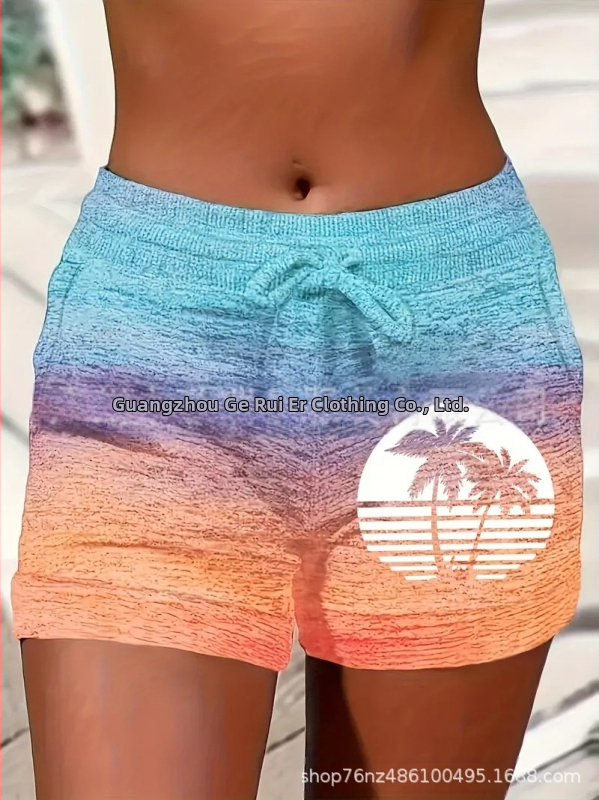 Külkereskedelmi divatos női nyári húzózsinóros rövidnadrág, kényelmes sportruházat, lezser rövidnadrág, rugalmas zsebbel, színben illő rövidnadrág