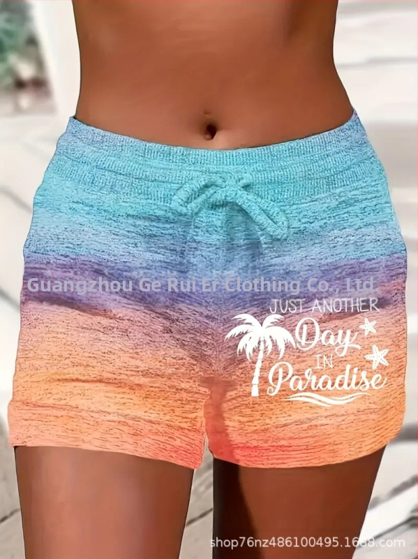 Külkereskedelmi divatos női nyári húzózsinóros rövidnadrág, kényelmes sportruházat, lezser rövidnadrág, rugalmas zsebbel, színben illő rövidnadrág