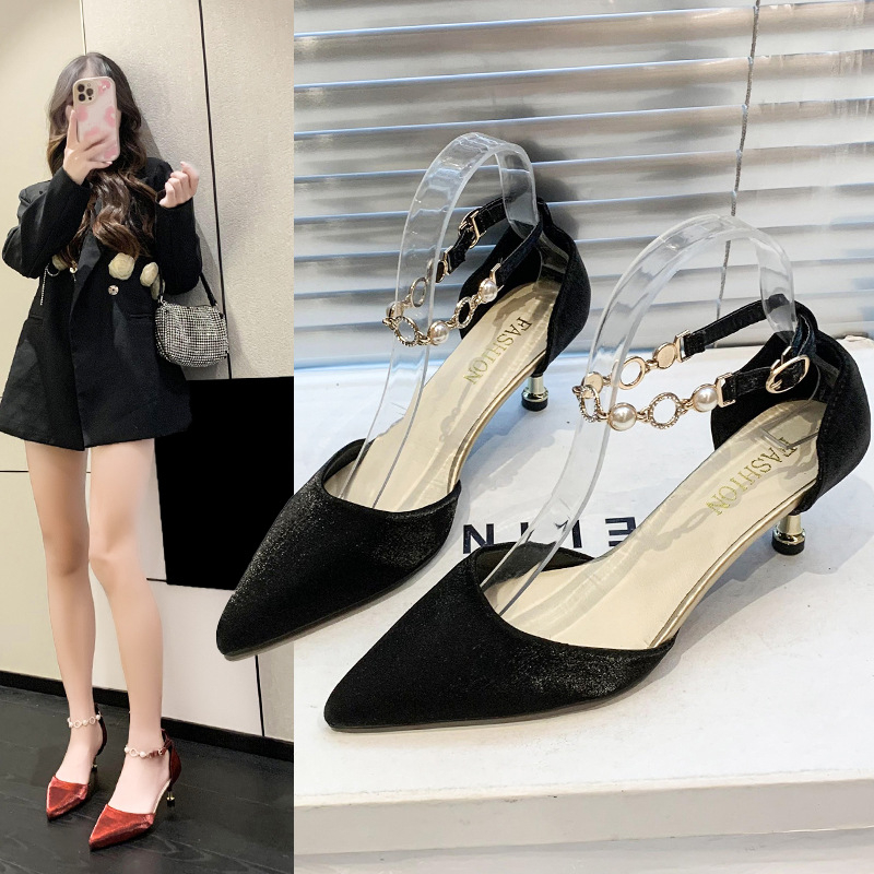 Internetes híresség elegáns csattal ellátott, plus size AliExpress divatcipők 2024 új női fém strasszos tűsarkú kényelmes magas sarkú cipő