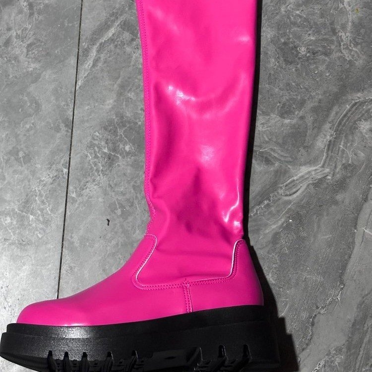 Cizme de damă europene și americane Plus Size, cizme cu fund gros peste genunchi, aspect subțire, cizme subțiri elastice, cizme sexy elastice pentru femei