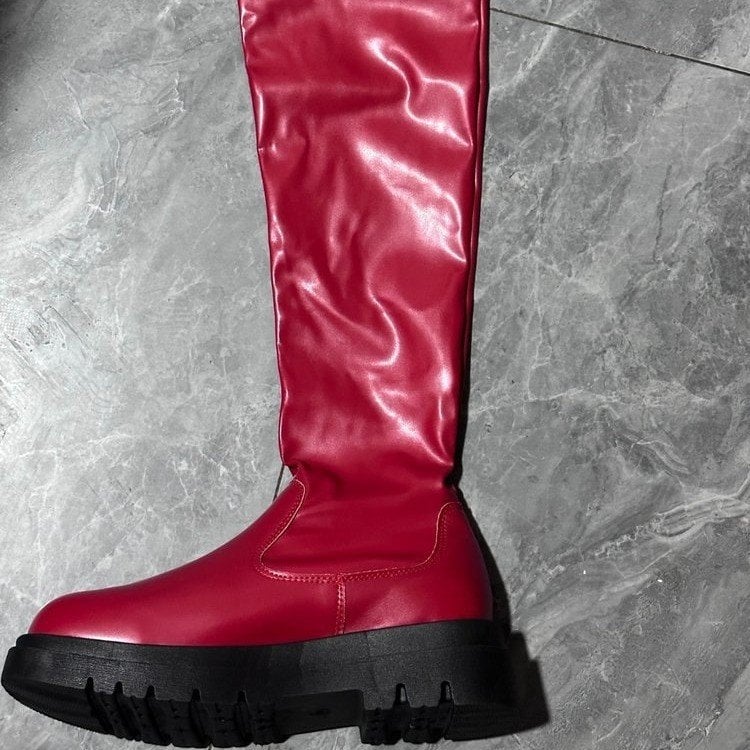 Cizme de damă europene și americane Plus Size, cizme cu fund gros peste genunchi, aspect subțire, cizme subțiri elastice, cizme sexy elastice pentru femei