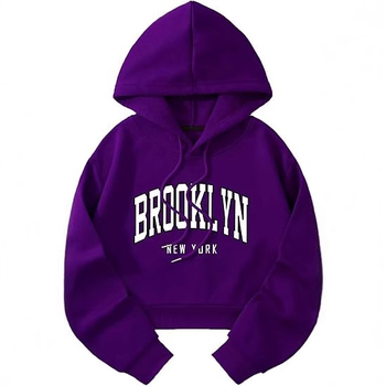 Дамски суитшърт с къс топ и щампа на азбука, суитшърт с качулка и дълъг ръкав