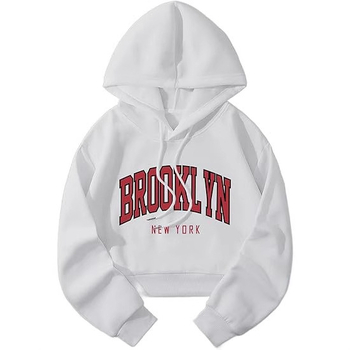 Дамски суитшърт с къс топ и щампа на азбука, суитшърт с качулка и дълъг ръкав