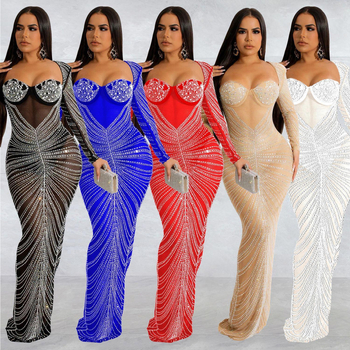 Z6023 Rochie cu mânecă lungă, cu perspectivă din plasă, transfrontalieră AliExpress Amazon, la modă europeană și americană