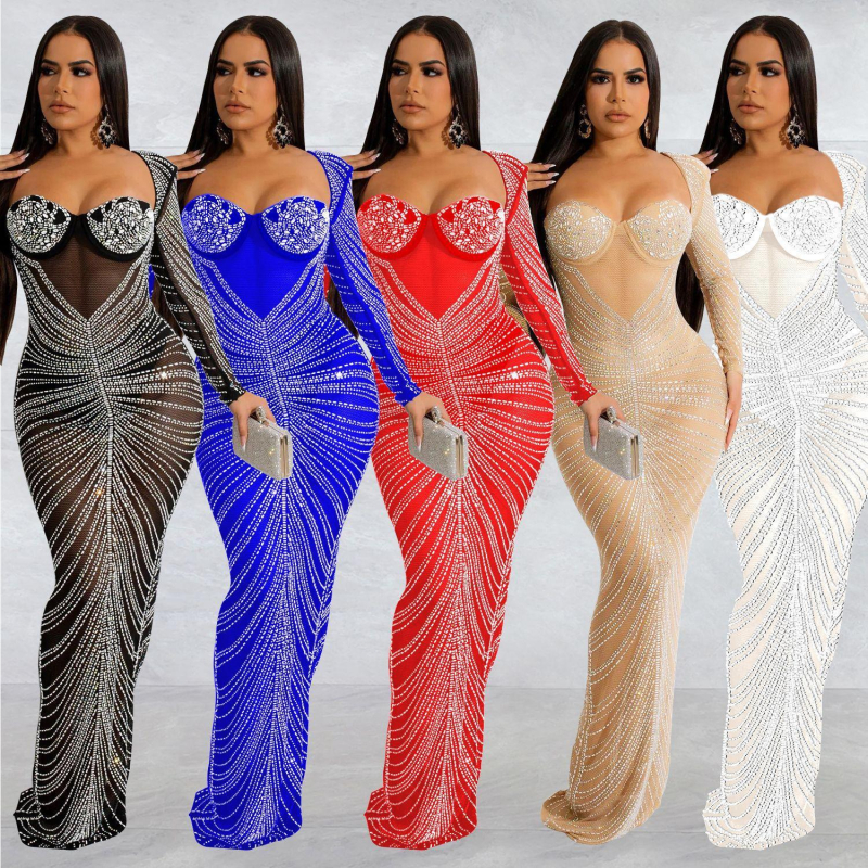 Z6023 Rochie cu mânecă lungă, cu perspectivă din plasă, transfrontalieră AliExpress Amazon, la modă europeană și americană