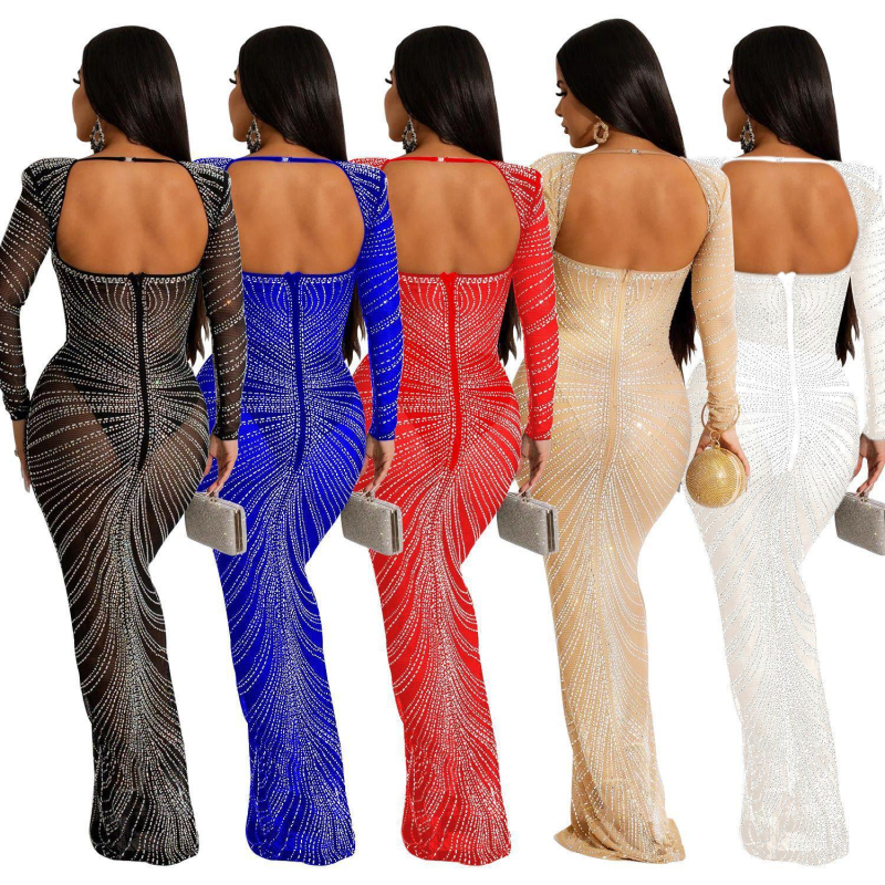 Z6023 Rochie cu mânecă lungă, cu perspectivă din plasă, transfrontalieră AliExpress Amazon, la modă europeană și americană